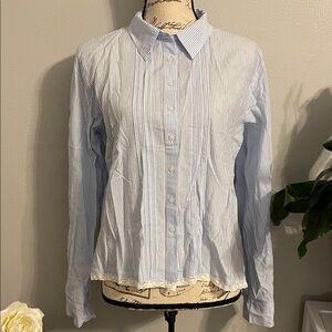 Lucky Brand Blue Stripe Lace Trim Button Down Shirt Medium